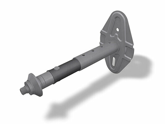 Suporturi pentru coliere de țevi PREFA pentru sisteme de izolare termică pe panouri, disponibile în dimensiunile 100-180 mm și 180-260 mm, inclusiv dibluri, șuruburi și capace de protecție, ideale pentru fixarea sigură a colierelor de țevi.