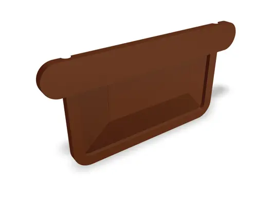 Fund pentru jgheaburi PREFA în culoare maro – accesoriu durabil din aluminiu pentru jgheaburi, disponibil pentru dimensiuni de jgheaburi 250, 333 și 400, pentru o scurgere sigură a apei de pe acoperiș.