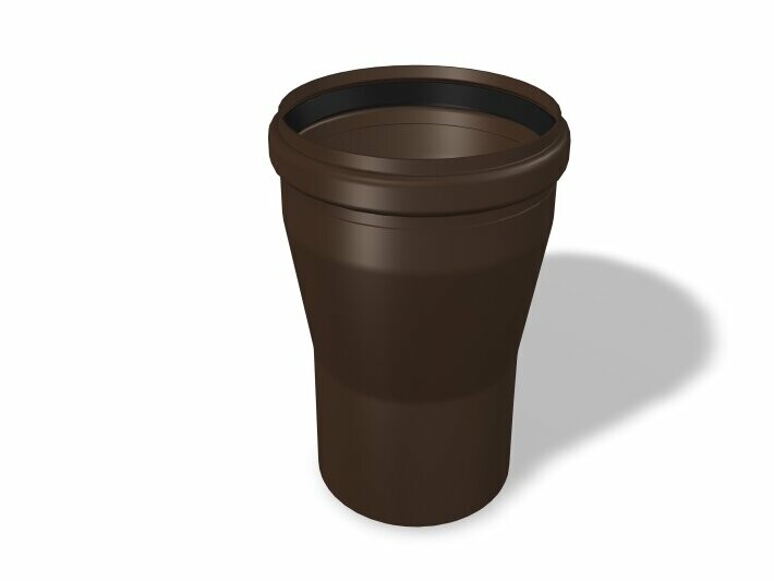 Trecerea pentru țevi PREFA, disponibilă în dimensiunile Ø 110/100 mm și Ø 125/120 mm, permite trecerea fără sudură între țevi de dimensiuni diferite în sistemele de drenaj al acoperișurilor și în sistemele de fațadă.