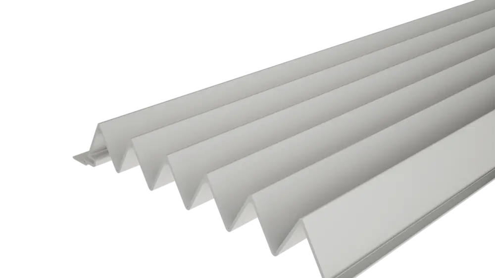 Profil extrudat PREFA Fogazott 29/33 cu suprafață zimțată, pentru fațade sau placarea balcoanelor.