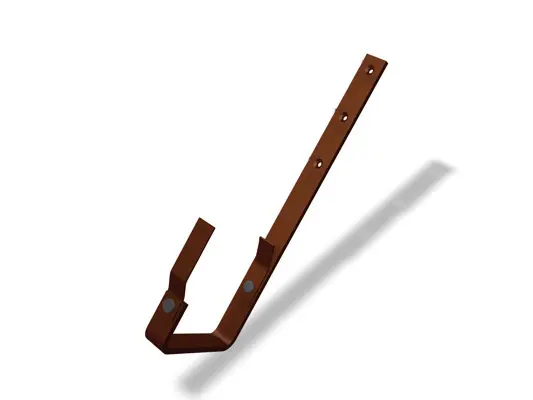 Cârlige PREFA pentru jgheaburi în formă de cutie, de culoare maro – suporturi stabile pentru jgheaburi din aluminiu, disponibile în dimensiunile 250, 333, 400 și 500, pentru o scurgere durabilă a apei de pe acoperiș.